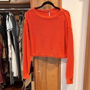 Free People Fiery Orange Knit Pullover